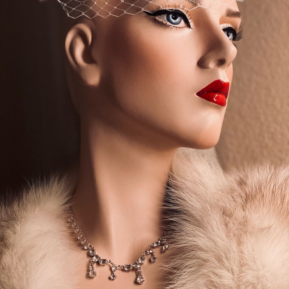 ♥️ Necklace 1950s CUBIC ZIRCONIA Rhinestone Choker, bridal, formal, price firm